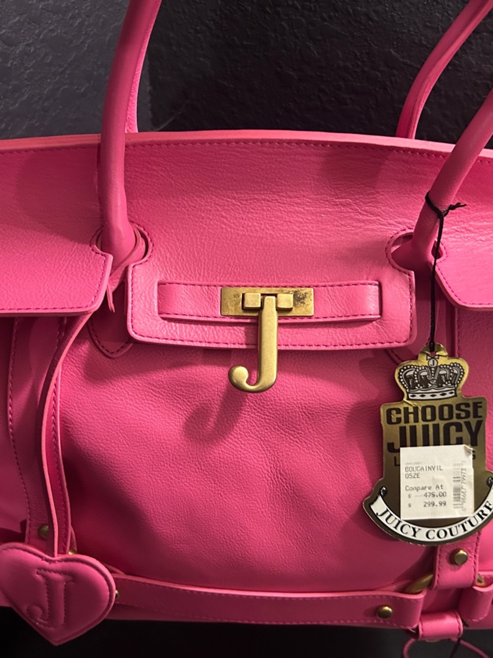 Rare Vintage Juicy Couture Pink Tote Bag with Gold J Hardware